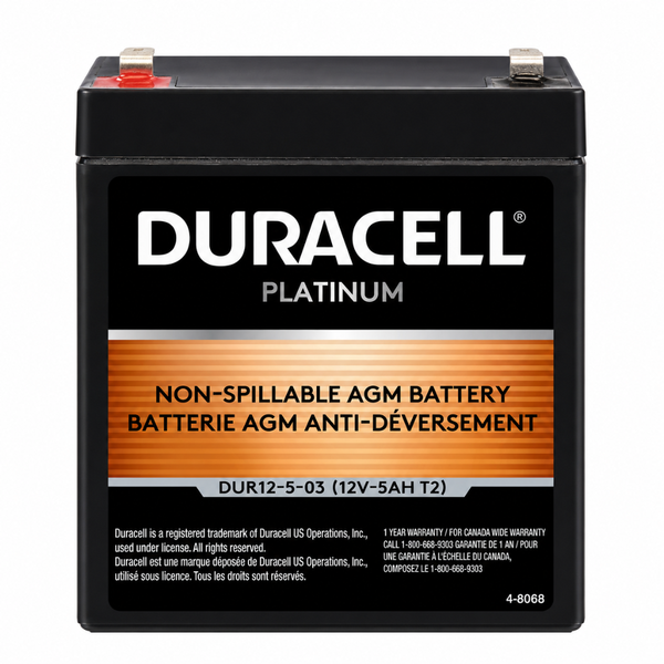 12V 5Ah Sealed Lead Acid (SLA) AGM Battery, Duracell DUR12V-5-03