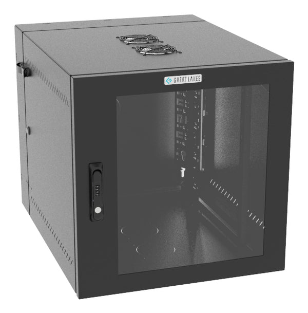 Armoire murale Vertiv Great Lakes GL24WMCMP-B-SC-AF-CM 12U, profondeur de 28 po, porte en plexiglas, noire, avec ventilateur