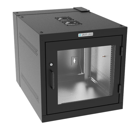 Vertiv Great Lakes GL24WDP-B-AF 11U WD Wall-Mount Rack Cabinet, 32 in. Deep, Plexiglass Door, Black, with Fan