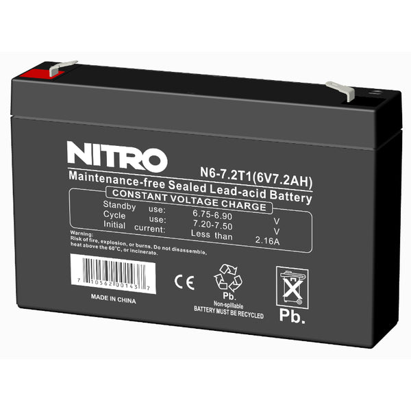 Batterie AGM 6 V 7,2 Ah plomb-acide scellée (SLA), Nitro N6-7.2T1