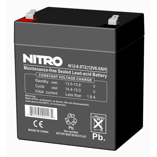 Batterie AGM 12 V 6 Ah plomb-acide scellée (SLA), Nitro N12-6.0T2