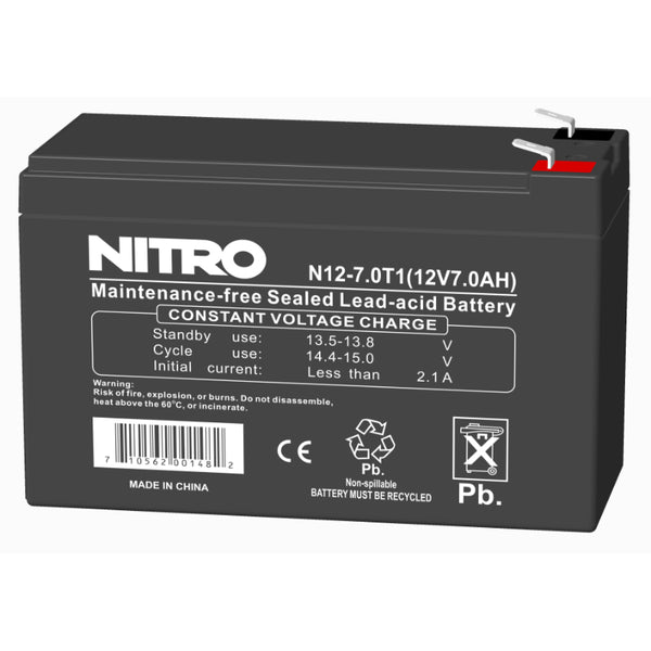 Batterie AGM 12 V 7 Ah plomb-acide scellée (SLA), Nitro N12-7.0T1