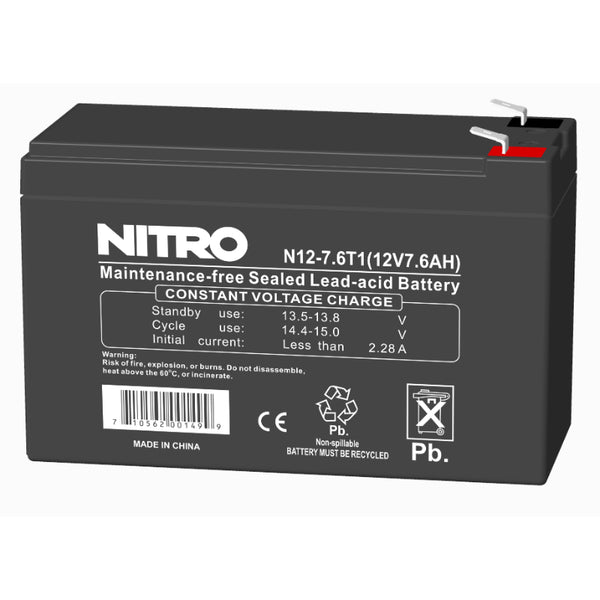 Batterie AGM 12 V 7,6 Ah plomb-acide scellée (SLA), Nitro N12-7.6T1