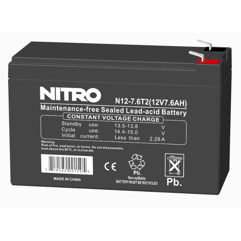 Batterie AGM 12 V 7,6 Ah plomb-acide scellée (SLA), Nitro N12-7.6T2