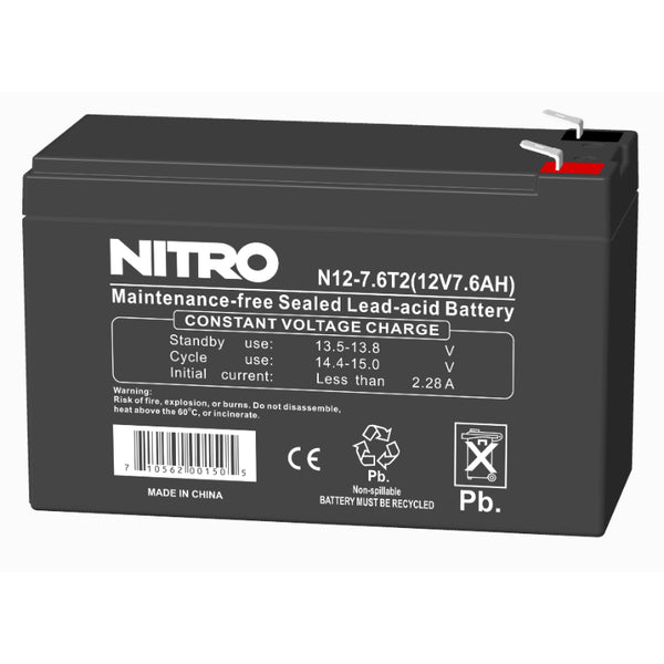 Batterie AGM 12 V 7,6 Ah plomb-acide scellée (SLA), Nitro N12-7.6T2
