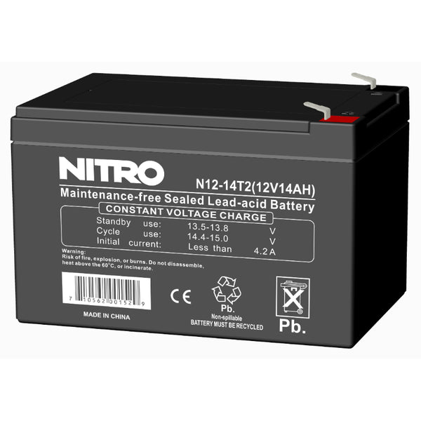 12V 14Ah Sealed Lead Acid (SLA) AGM Battery, Nitro N12-14T2