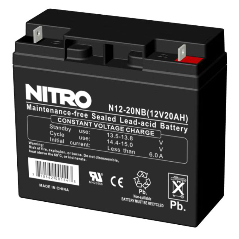 12V 21Ah Sealed Lead Acid (SLA) AGM Battery, Nitro N12-20NB