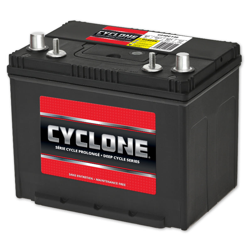 12V Group 24 Marine Deep Cycle Battery, 70Ah, 140 min RC, Cyclone C24DC140