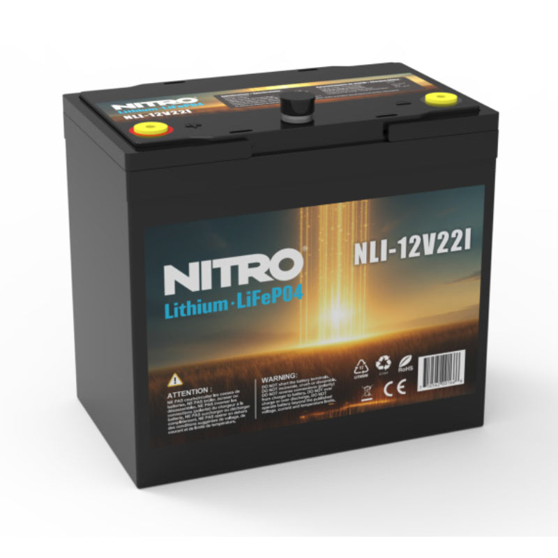 Batterie lithium LiFePO4 12 V 72 Ah (12,8 V, groupe 22NF), Nitro NLI-12V22I