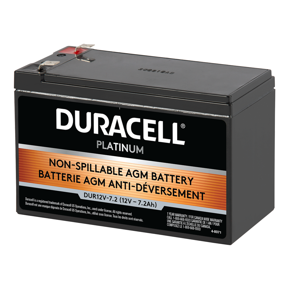 12V 7.2Ah Sealed Lead Acid (SLA) AGM Battery, Duracell DUR12V-7