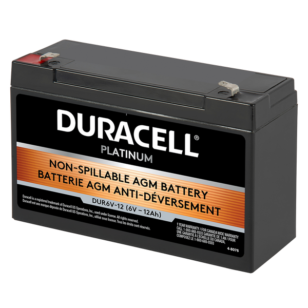 6V 12Ah Sealed Lead Acid (SLA) AGM Battery, Duracell DUR6V-12