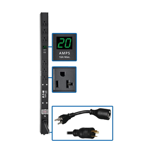 PDU monophasé avec compteur local Tripp Lite PDUMV20-24, 0U, entrée L5-20P/5-20P, 2 kW, 100-127 V, 16 A, 6 prises : (6) 5-20R, cordon de 15 pi