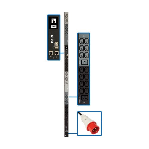 PDU surveillé Tripp Lite PDU3XEVN6G20 3 phases 208-240 V 11,5 kW, interface LX, Gigabit, 48 prises, entrée IEC 309 16/20A rouge 360-415 V, écran ACL, cordon de 1,8 m, 0U, hauteur de 1,8 m, conforme TAA