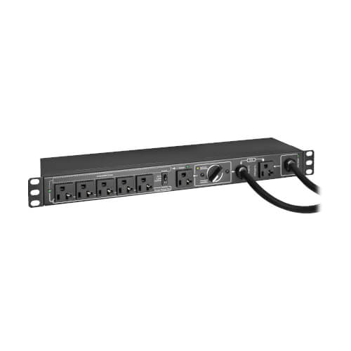 PDU à remplacement à chaud avec dérivation manuelle Tripp Lite PDUB201U monophasé 100-125 V 16A, 6 prises NEMA 5-20R, 2 entrées 5-20P, 1U rack/mural