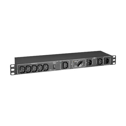 Tripp Lite PDUBHV101U 200-250V 10A Single-Phase Hot-Swap PDU with Manual Bypass, 6 C13 Outlets, 2 C14 Inlets, 1U Rack/Wall