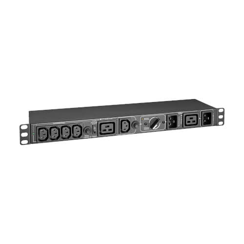 PDU à remplacement à chaud avec dérivation manuelle Tripp Lite PDUBHV201U monophasé 200-250 V 16A, prises 5 C13 et 1 C19, 2 entrées C20, 1U rack/mural
