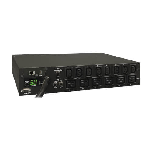 PDU commuté Tripp Lite PDUMH30HV19NET monophasé 5,5 kW, interface LX, prises 208/230 V (8 C13 et 6 C19), entrée L6-30P, cordon de 15 pi (4,57 m), 2U pour rack, conforme TAA