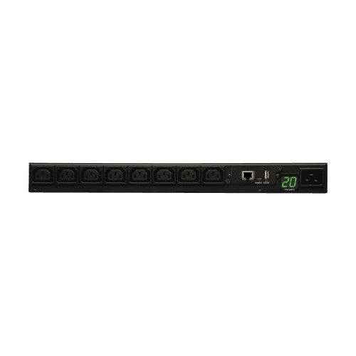 PDU surveillé Tripp Lite PDUMNH20HV monophasé 208/230 V 3,7 kW, LX Platform, 8 prises C13, entrée C20 avec adaptateur L6-20P, cordon de 2,4 m, 1U pour rack, conforme TAA