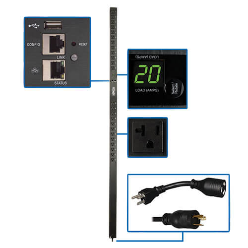 PDU surveillé Tripp Lite PDUMNV20LX monophasé 1,9 kW avec interface LX Platform, prises 120 V (24 5-15/20R), 0U vertical, 70 po, conforme TAA