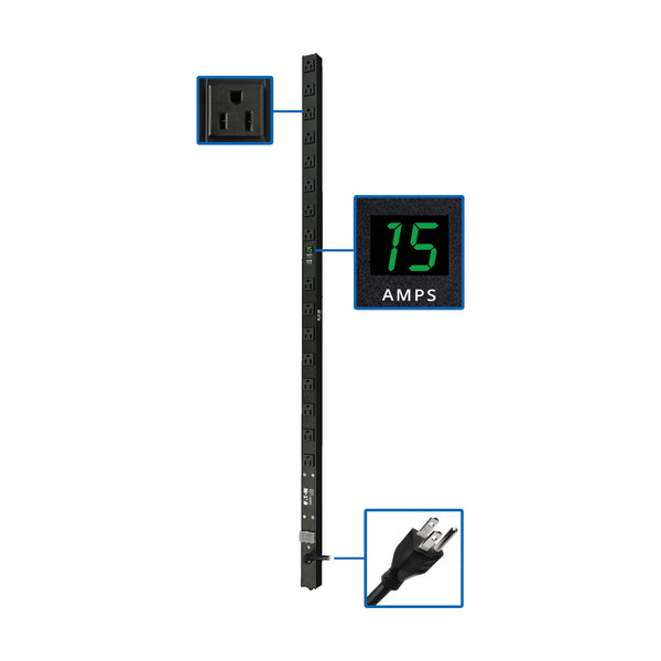 Bandeau d'alimentation (PDU) avec mesure par prise pour rack Tripp Lite PDUMV15, 0U, 12 A, 120 V, fiche NEMA 5-15P, (16) NEMA 5-15R