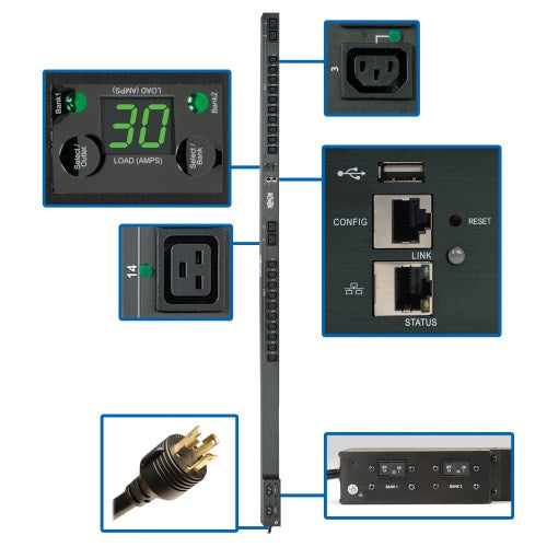 PDU surveillé par prise Tripp Lite PDUNVR30HVLX monophasé 5,5 kW, LX Platform, 24 prises (208/230 V), entrée L6-30P, 0U, conforme TAA