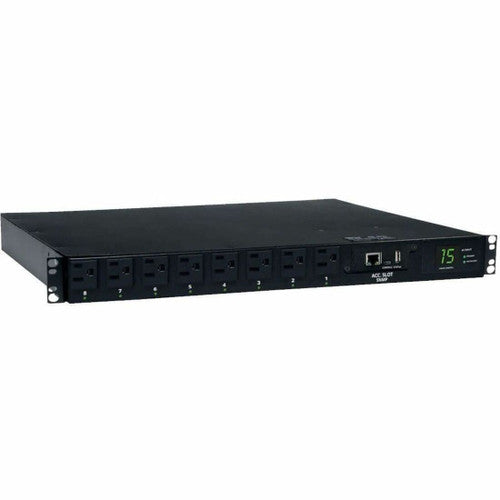 Eaton 1.4kW Single-Phase Switched Automatic Transfer Switch PDU, 2 120V 5-15P 15A Inputs, 8 5-15R Outputs, 1U