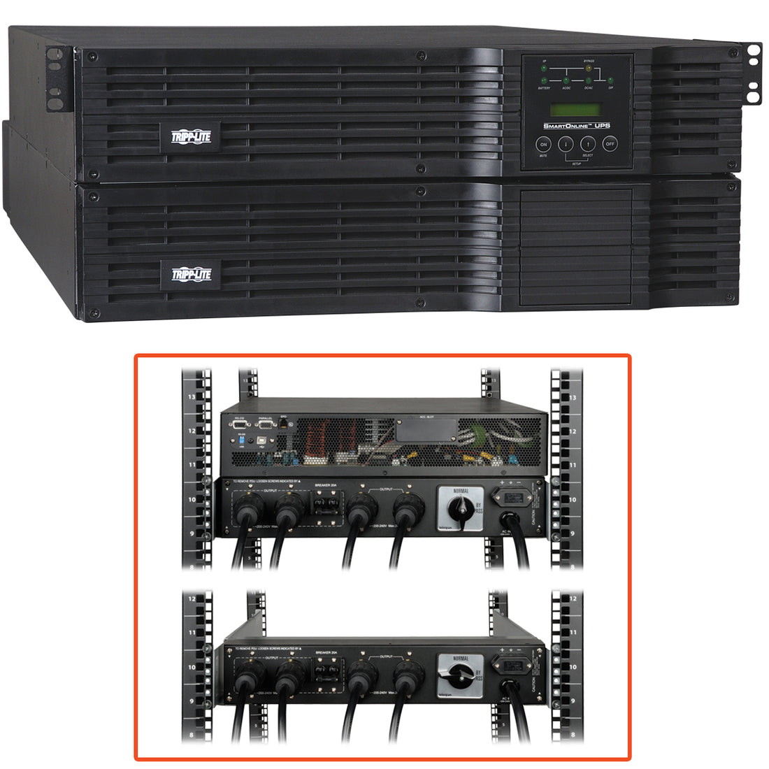 Tripp Lite SmartOnline SU8000RT4U 8000VA Tower/Rack Mountable UPS - SU8000RT4U - Double Conversion Online UPS, 110 V AC,220 V AC, Tower,Rack-mountable, 4U, 240 V AC, Hardwired, SmartOnline, 12 Minute, 5 Minute, 8 kVA/5.60 kW-UPSPLUSBATTERY