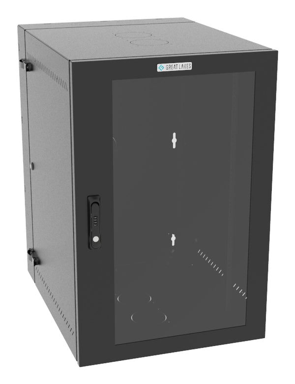 Vertiv Great Lakes GL36WMCMP-B-SC-00-00 19U Wall-Mount Rack Cabinet, 28 in. Deep, Plexiglass Door, Black