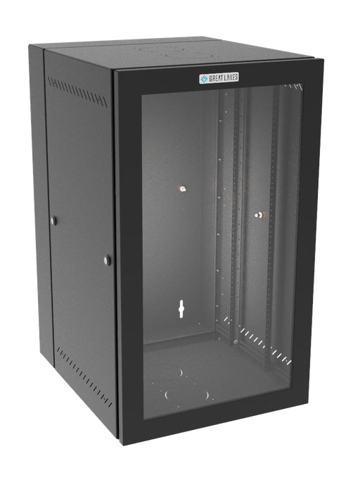 Vertiv Great Lakes GL36WMP-B-00 19U Essential Wall-Mount Rack Cabinet, 22 in. Deep, Plexiglass Door, Black