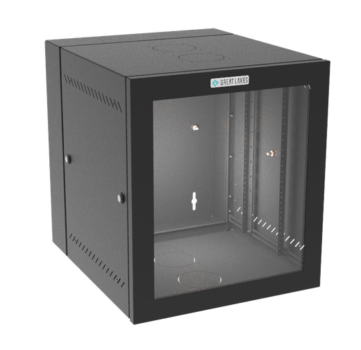 Vertiv Great Lakes GL24WMP-B-00 12U Essential Wall-Mount Rack Cabinet, 22 in. Deep, Plexiglass Door, Black