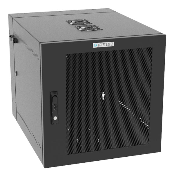Armoire murale Vertiv Great Lakes GL24WMCMM-B-SC-AF-00 12U, profondeur de 28 po, porte en maille, noire, avec ventilateur