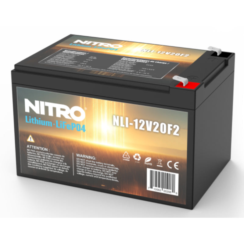 12V 20Ah LiFePO4 Lithium Battery (12.8V), Nitro NLI-12V20F2