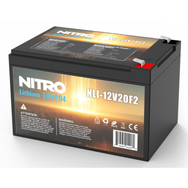 12V 20Ah LiFePO4 Lithium Battery (12.8V), Nitro NLI-12V20F2
