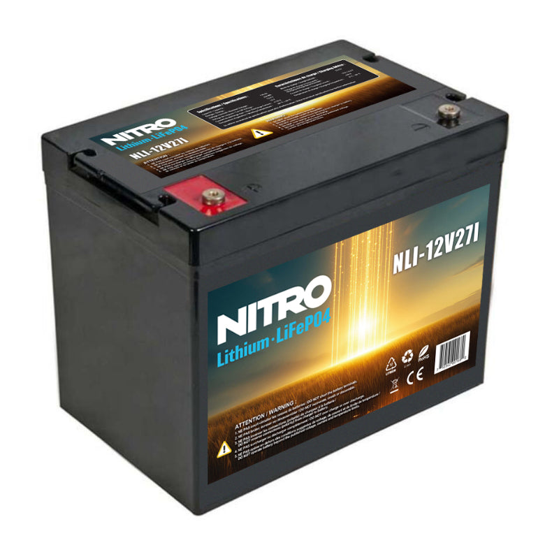 12V 130Ah LiFePO4 Lithium Battery (12.8V, Group 27), Nitro NLI-12V27I