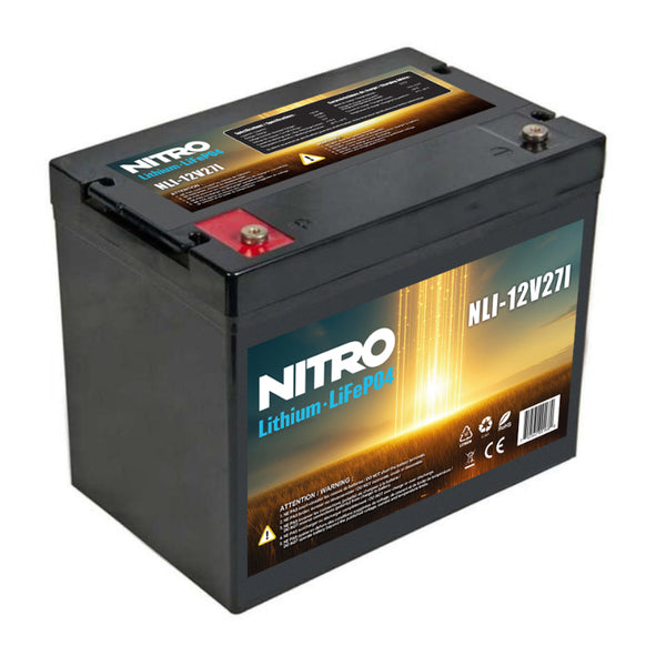 12V 130Ah LiFePO4 Lithium Battery (12.8V, Group 27), Nitro NLI-12V27I