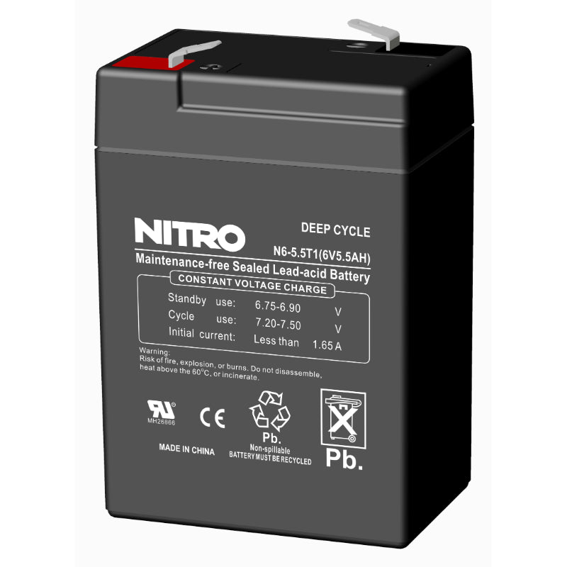 6V 5.5Ah Sealed Lead Acid (SLA) AGM Battery, Nitro N6-5.5T1