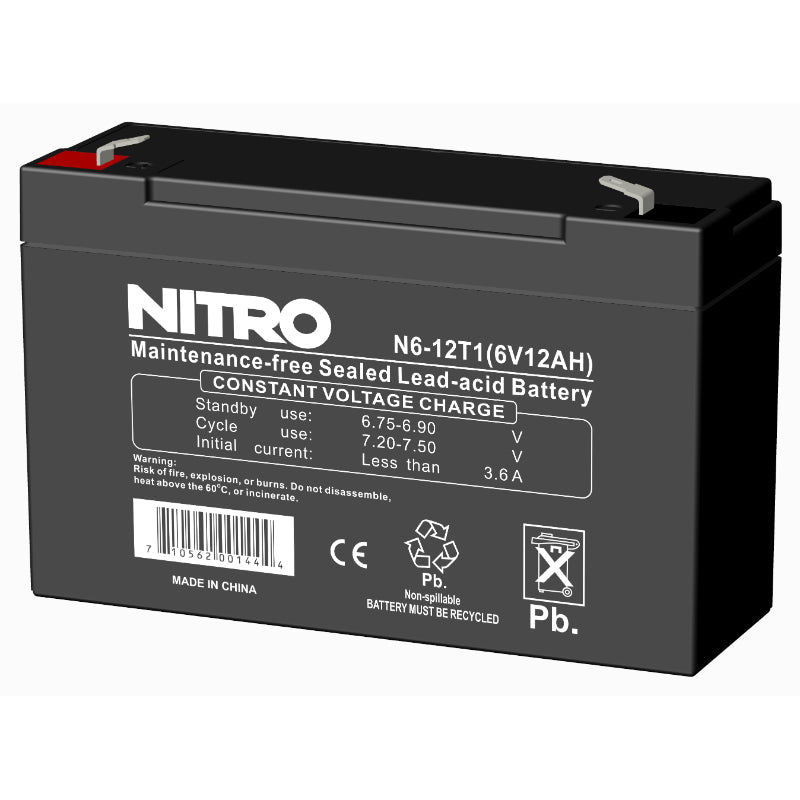 6V 12Ah Sealed Lead Acid (SLA) AGM Battery, Nitro N6-12T1