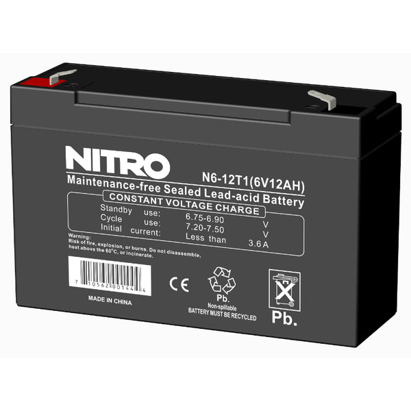 Batterie AGM 6 V 12 Ah plomb-acide scellée (SLA), Nitro N6-12T1