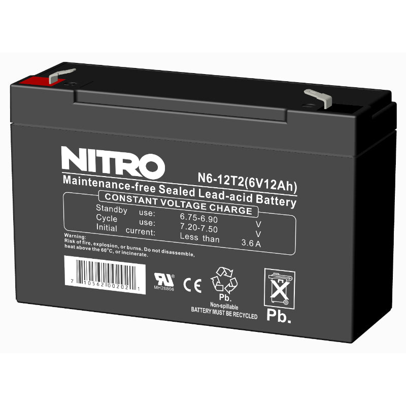 Batterie AGM 6 V 12 Ah plomb-acide scellée (SLA), Nitro N6-12T2
