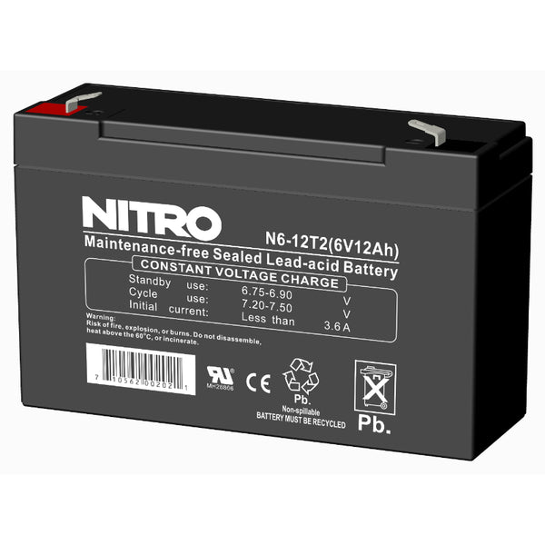 Batterie AGM 6 V 12 Ah plomb-acide scellée (SLA), Nitro N6-12T2