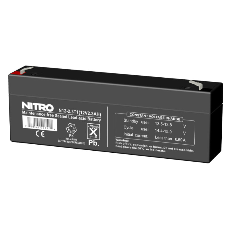 Batterie AGM 12 V 2,5 Ah plomb-acide scellée (SLA), Nitro N12-2.3T1