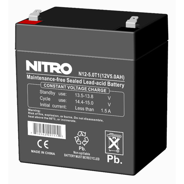 Batterie AGM 12 V 5 Ah plomb-acide scellée (SLA), Nitro N12-5.0T1