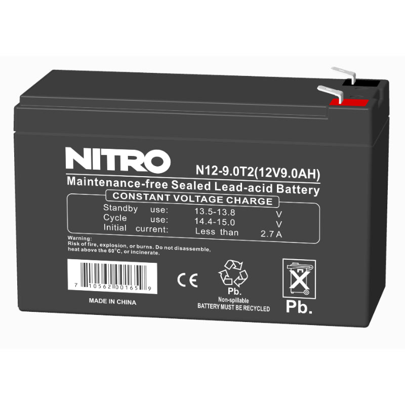 12V 9Ah Sealed Lead Acid (SLA) AGM Battery, Nitro N12-9.0T2