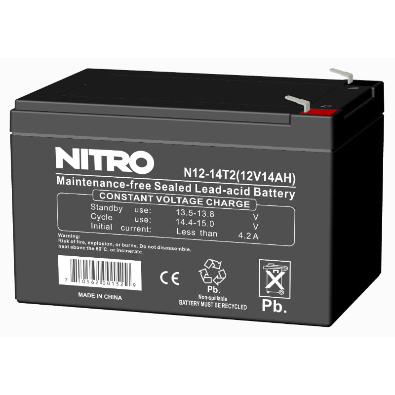 12V 14Ah Sealed Lead Acid (SLA) AGM Battery, Nitro N12-14T2