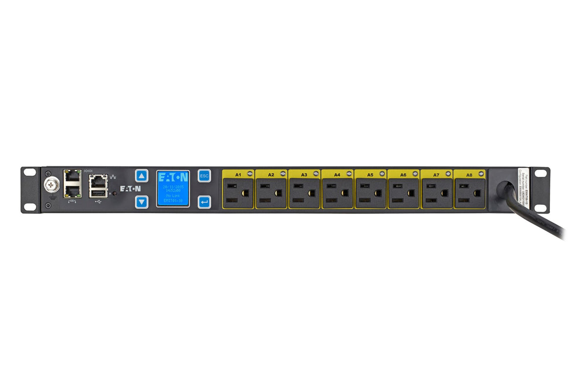 Eaton Managed Rack PDU EMAT08-10, 1U, 12 A, 120 V, NEMA 5-15P, (8) NEMA 5-15R