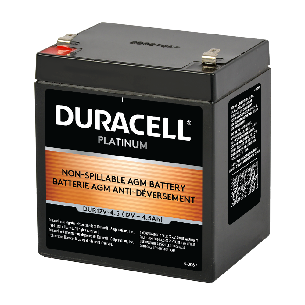 12V 4.5Ah Sealed Lead Acid (SLA) AGM Battery, Duracell DUR12V-4.5