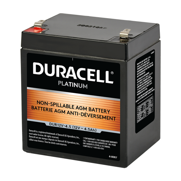 12V 4.5Ah Sealed Lead Acid (SLA) AGM Battery, Duracell DUR12V-4.5