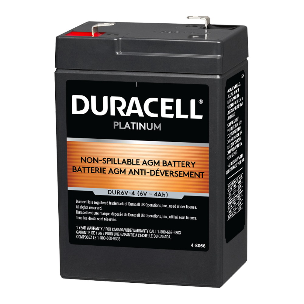 6V 4Ah Sealed Lead Acid (SLA) AGM Battery, Duracell DUR6V-4