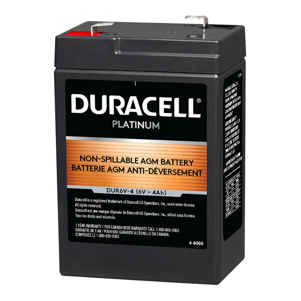 6V 4Ah Sealed Lead Acid (SLA) AGM Battery, Duracell DUR6V-4