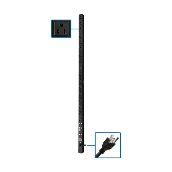 PDU monophasé de base Tripp Lite PDUV15-48, 0U, entrée 5-15P, 1,4 kW, 120 V, 12 A, 16 prises : (16) 5-15R, cordon de 15 pi